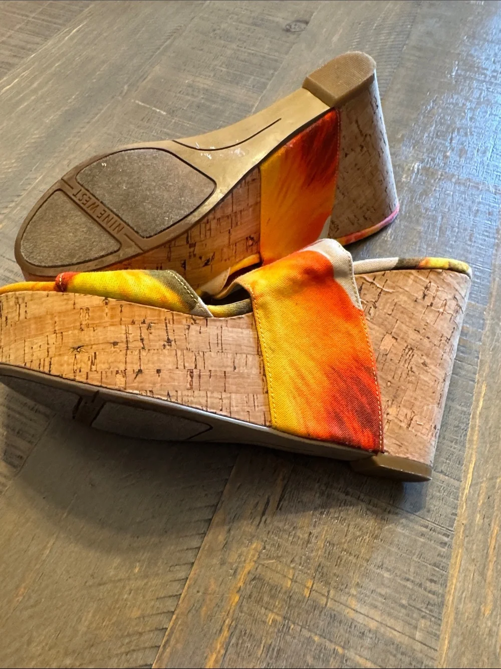 Nine West Orange Yellow Tie-Dye Slide Mules - Picture 2 of 4